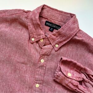J. Crew Mercantile Men’s Linen Long Sleeve Button Down Shirt in Red size Medium